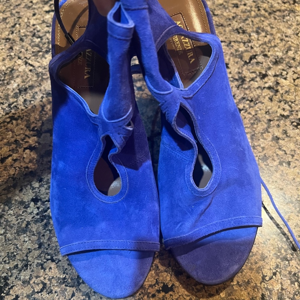 Aquazzura Blue Suede Wedge Shoes